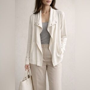 Travel Ready Cable & Gauge Ivory Draped Snap Cardigan